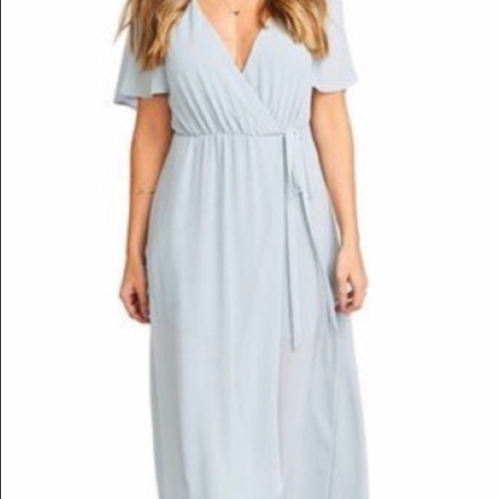 Show me your mumu Sophia wrap dress steel blue